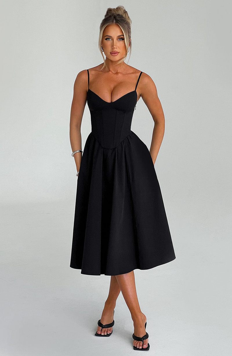 Babyboo Mariella Midi Dress Black USA | 895-BTGMQE