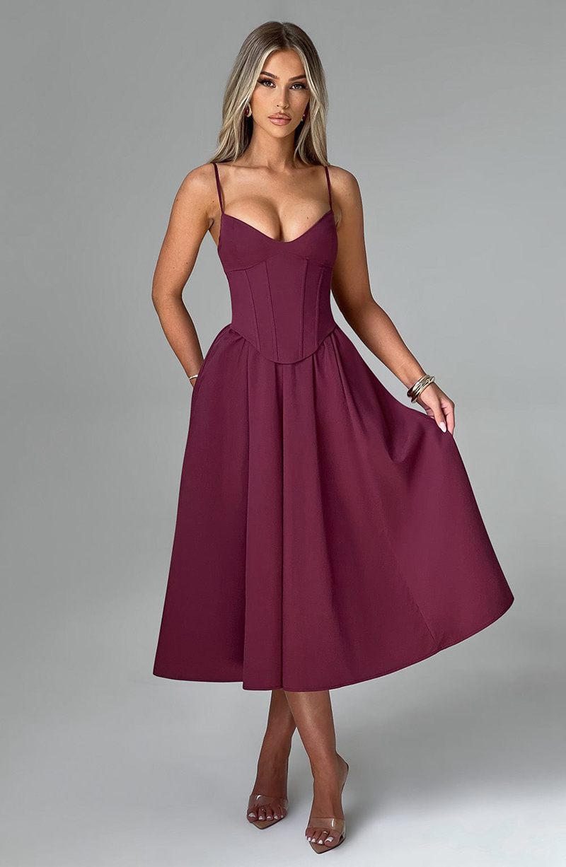 Babyboo Mariella Midi Dress Cherry Lacquer USA | 196-QSUBWH