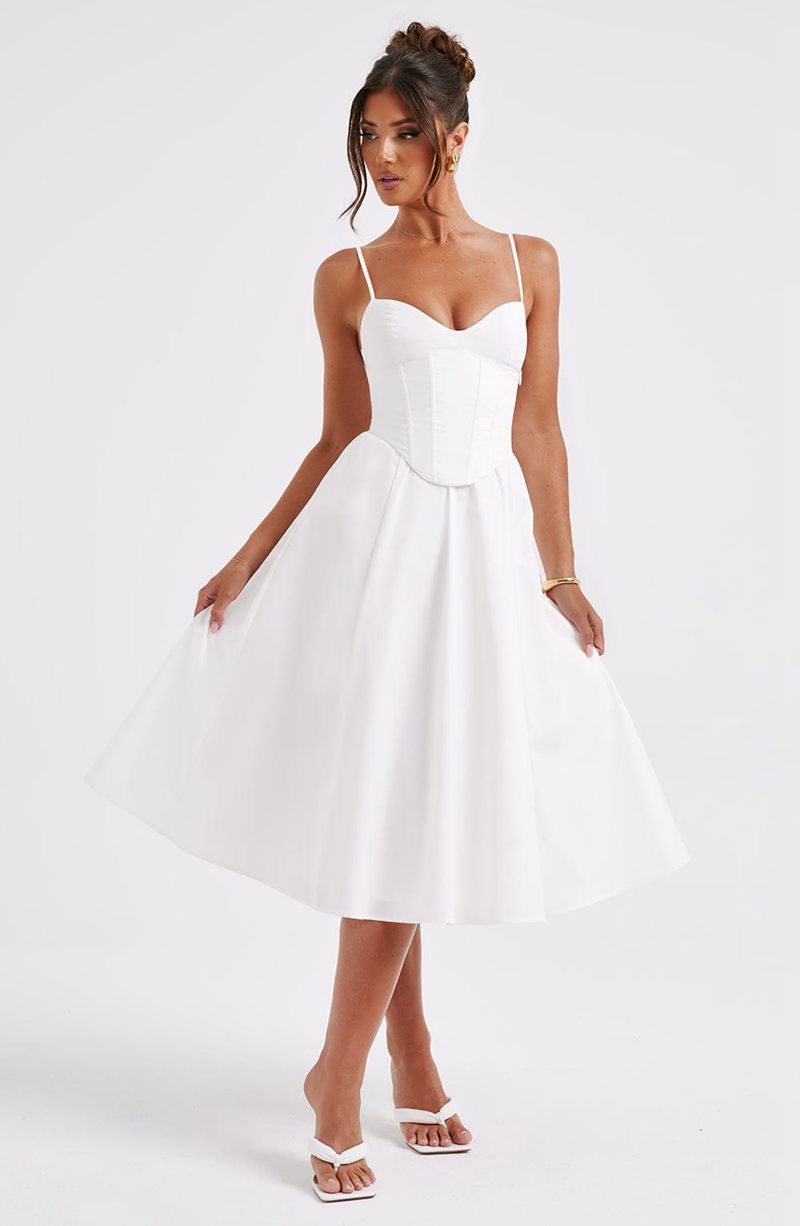 Babyboo Mariella Midi Dress White USA | 685-EHGMAS