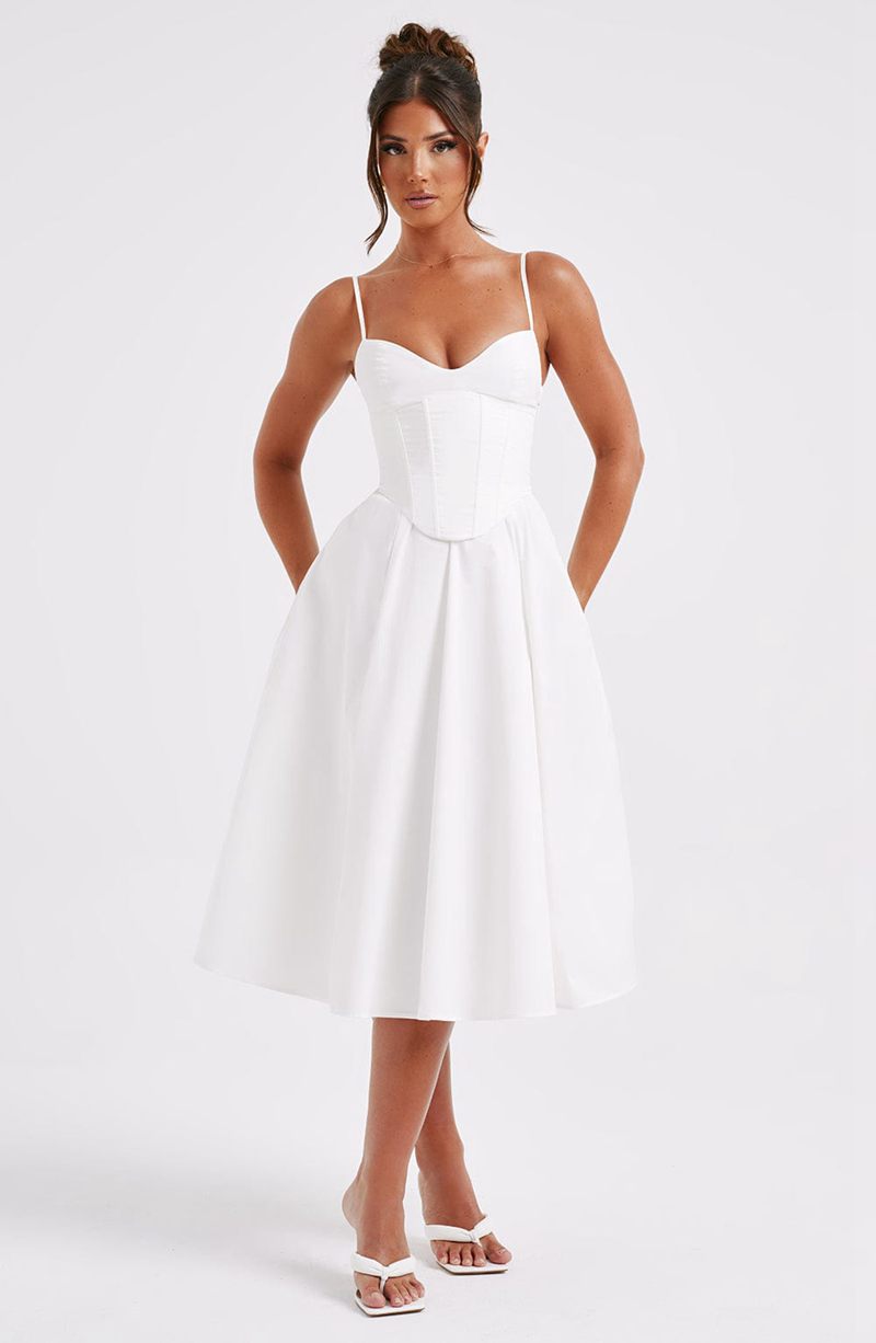 Babyboo Mariella Midi Dress White USA | 685-EHGMAS