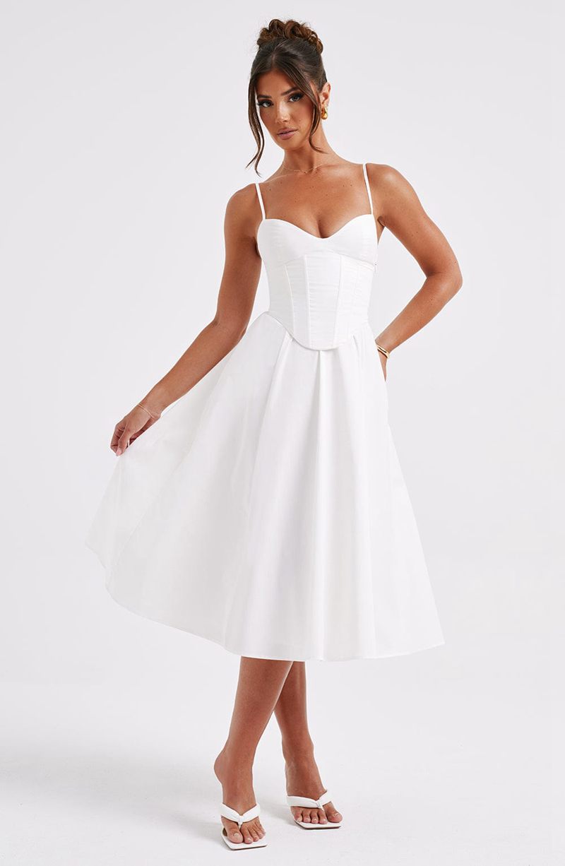 Babyboo Mariella Midi Dress White USA | 685-EHGMAS