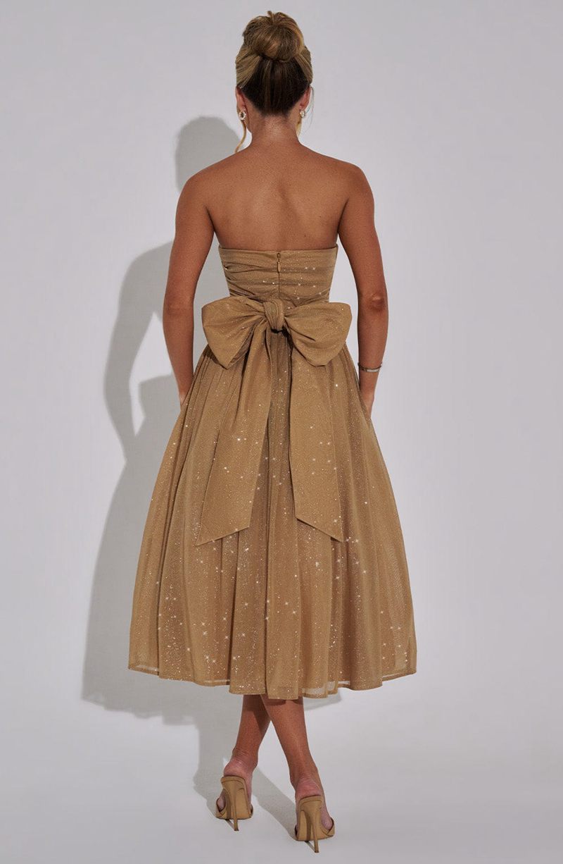 Babyboo Marissa Midi Dress Gold Sparkle USA | 305-HLJOTY