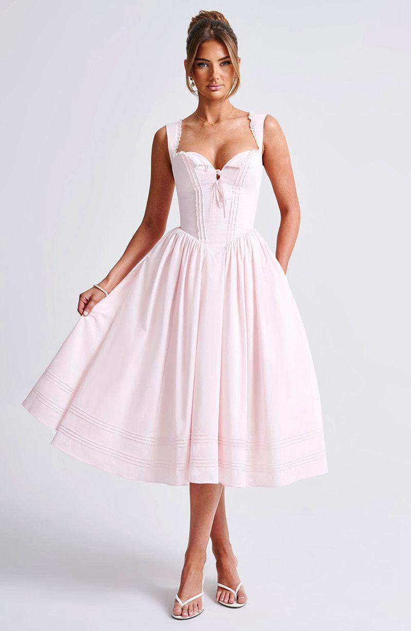 Babyboo Marlena Midi Dress Blush USA | 894-GTXNQL