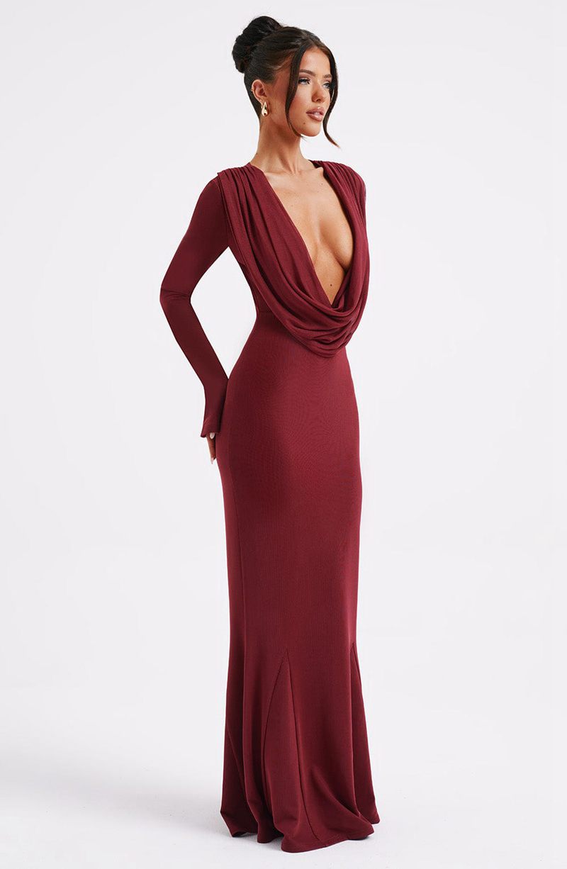 Babyboo Martina Maxi Dress Burgundy USA | 862-FBRQES