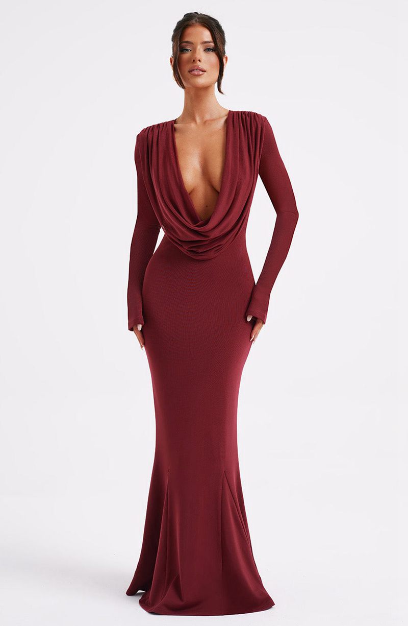 Babyboo Martina Maxi Dress Burgundy USA | 862-FBRQES