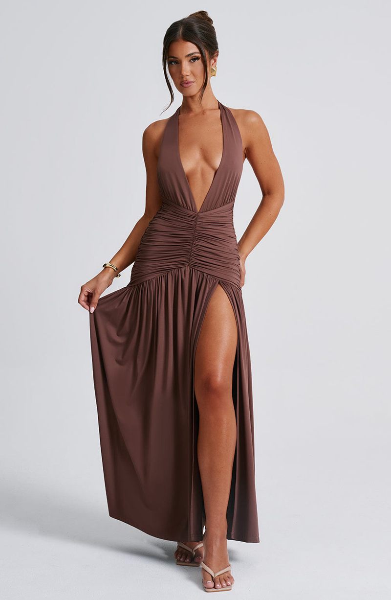 Babyboo Melania Maxi Dress Chocolate USA | 593-OLADZK