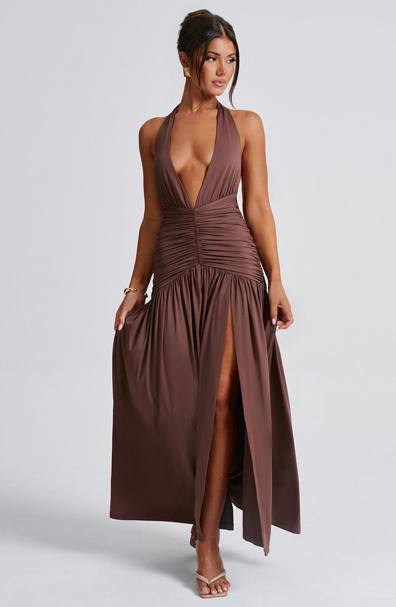 Babyboo Melania Maxi Dress Chocolate USA | 593-OLADZK