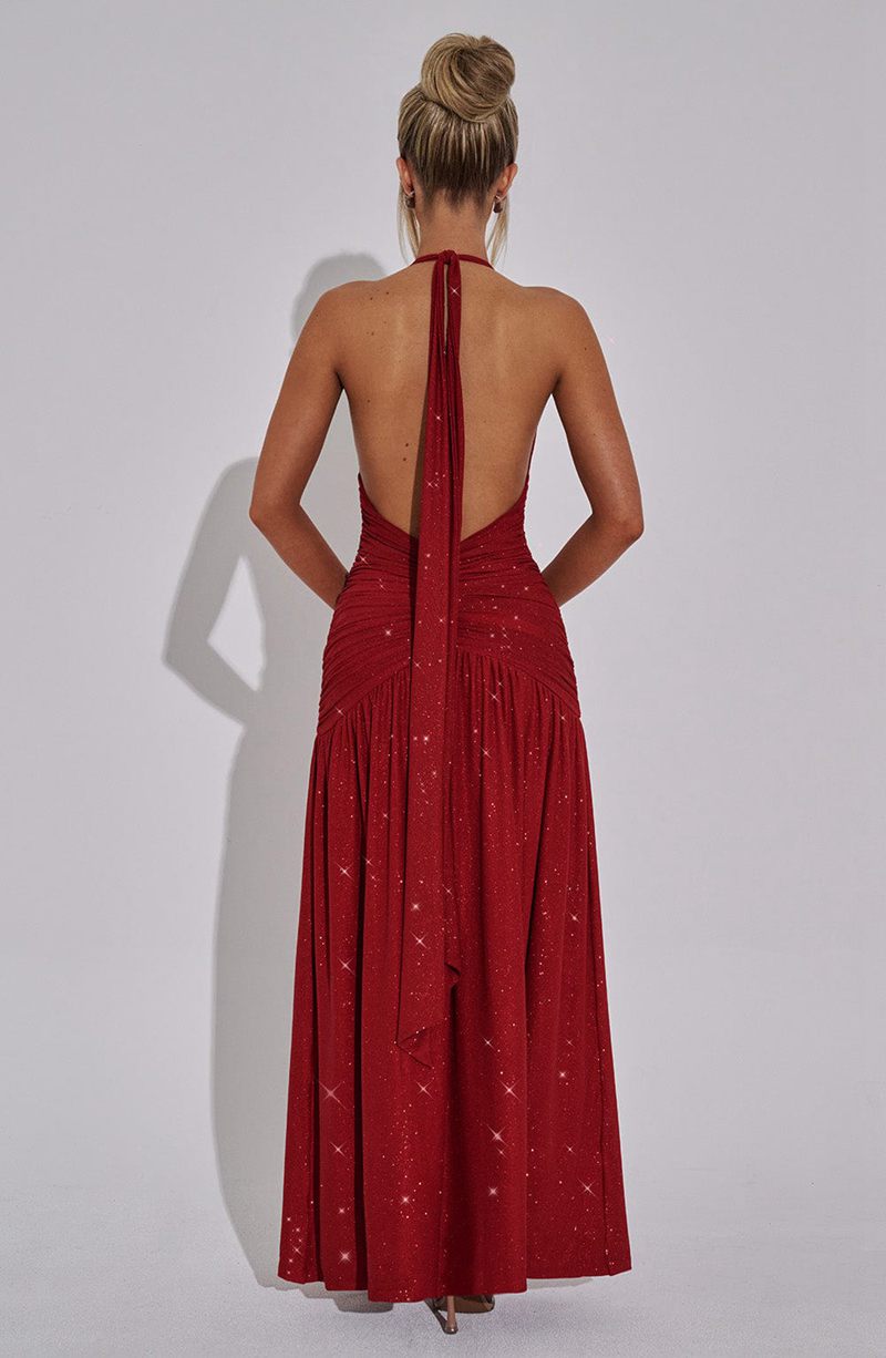 Babyboo Melania Maxi Dress Red Sparkle USA | 789-VLPGMW