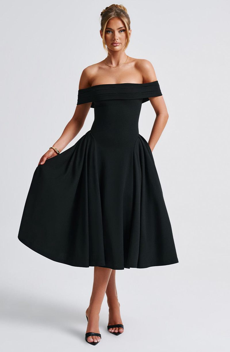 Babyboo Miranda Midi Dress Black USA | 730-FGHTZB