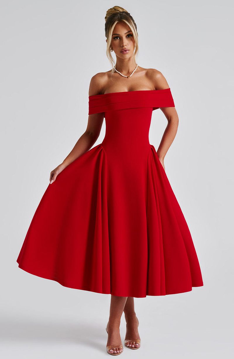 Babyboo Miranda Midi Dress Red USA | 590-XEPMKU