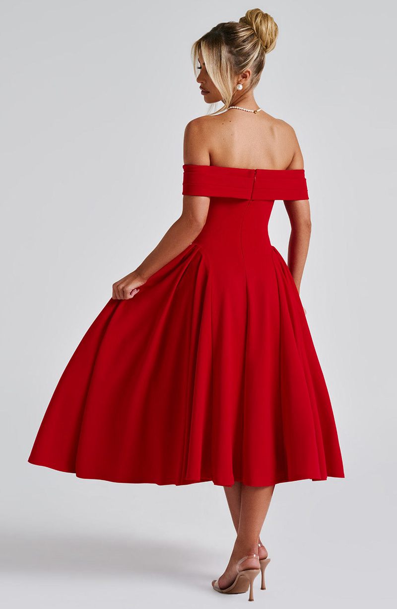 Babyboo Miranda Midi Dress Red USA | 590-XEPMKU