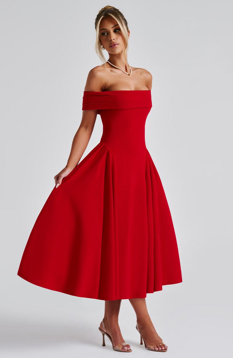 Babyboo Miranda Midi Dress Red USA | 590-XEPMKU