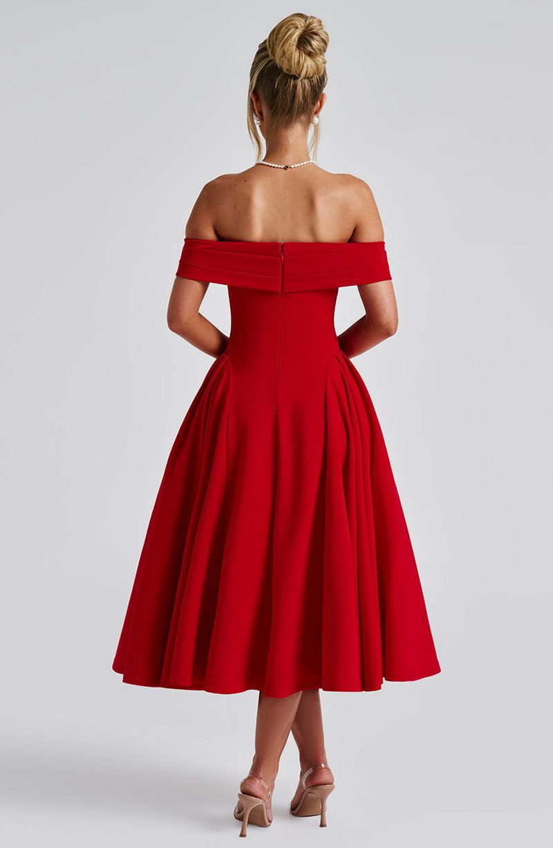 Babyboo Miranda Midi Dress Red USA | 590-XEPMKU