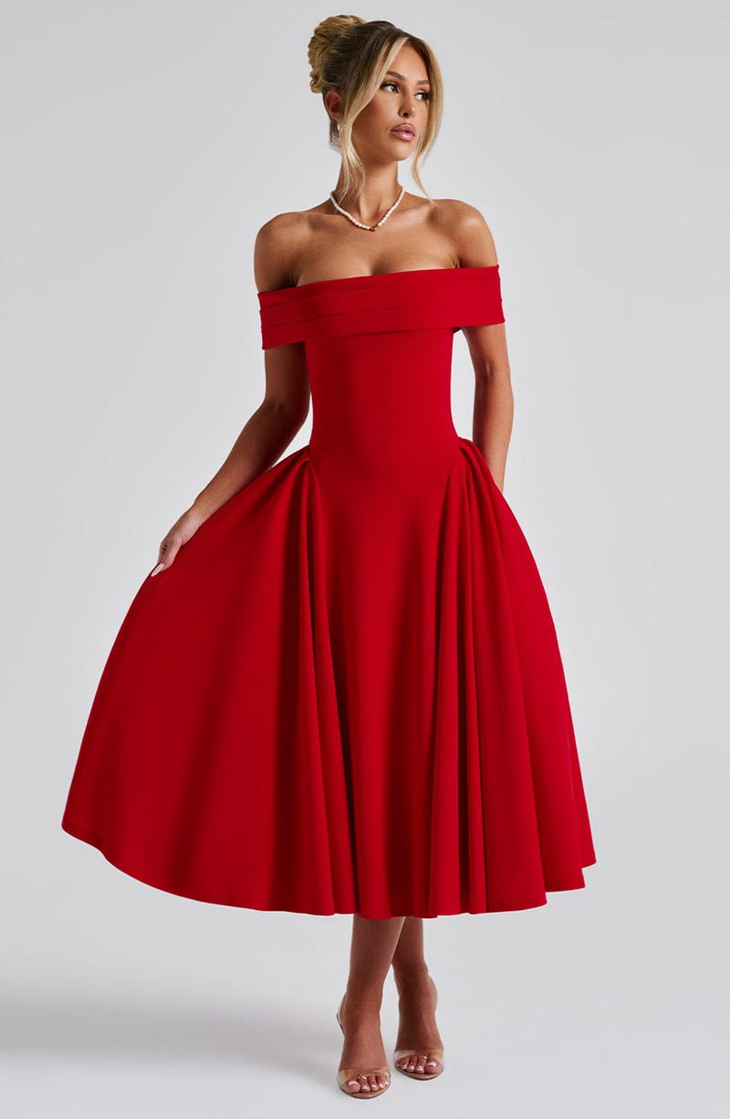 Babyboo Miranda Midi Dress Red USA | 590-XEPMKU