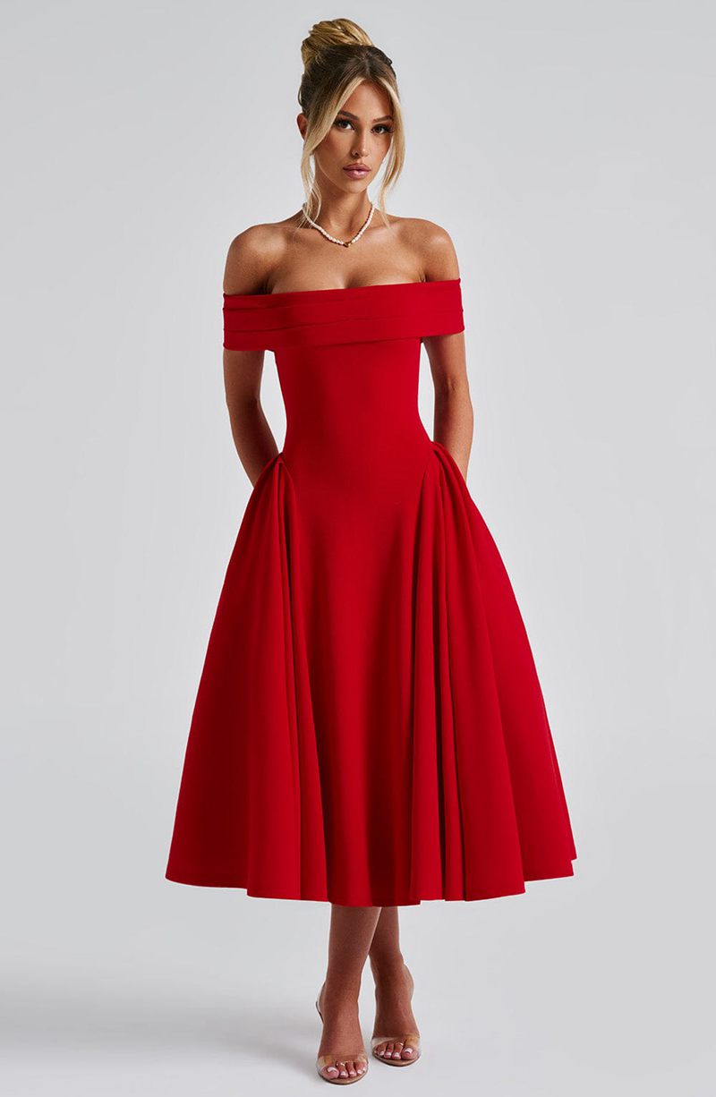 Babyboo Miranda Midi Dress Red USA | 590-XEPMKU