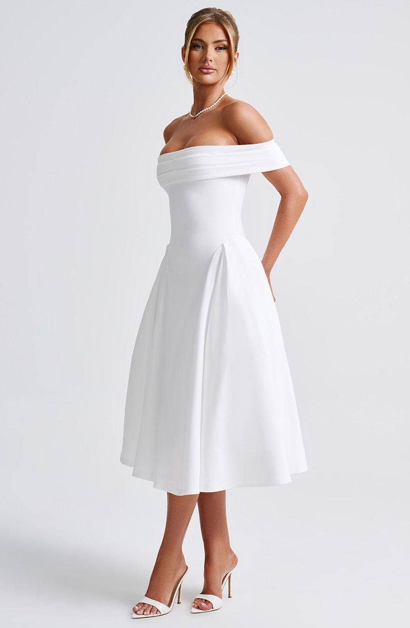 Babyboo Miranda Midi Dress White USA | 967-OPDMUZ