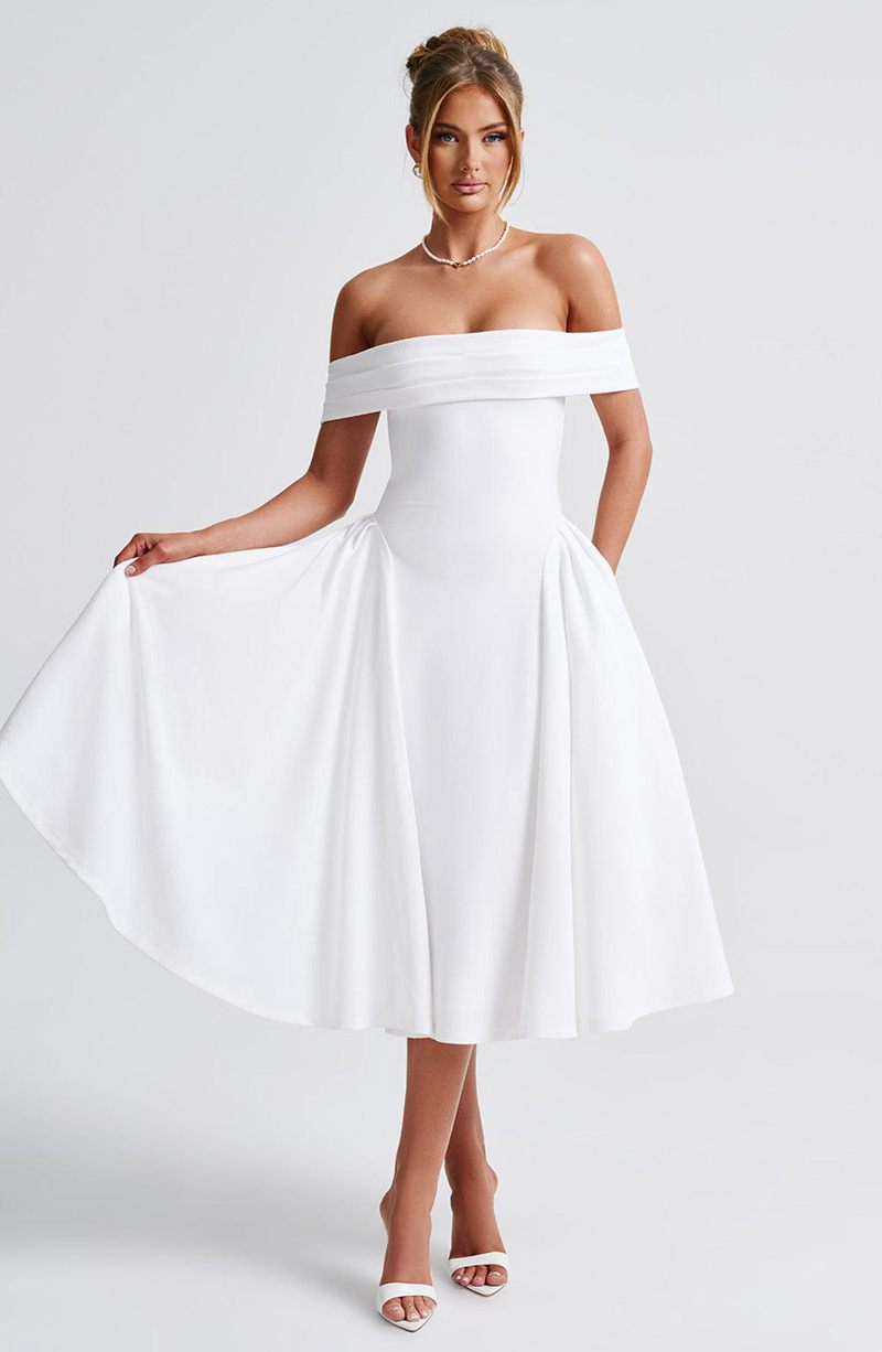 Babyboo Miranda Midi Dress White USA | 967-OPDMUZ