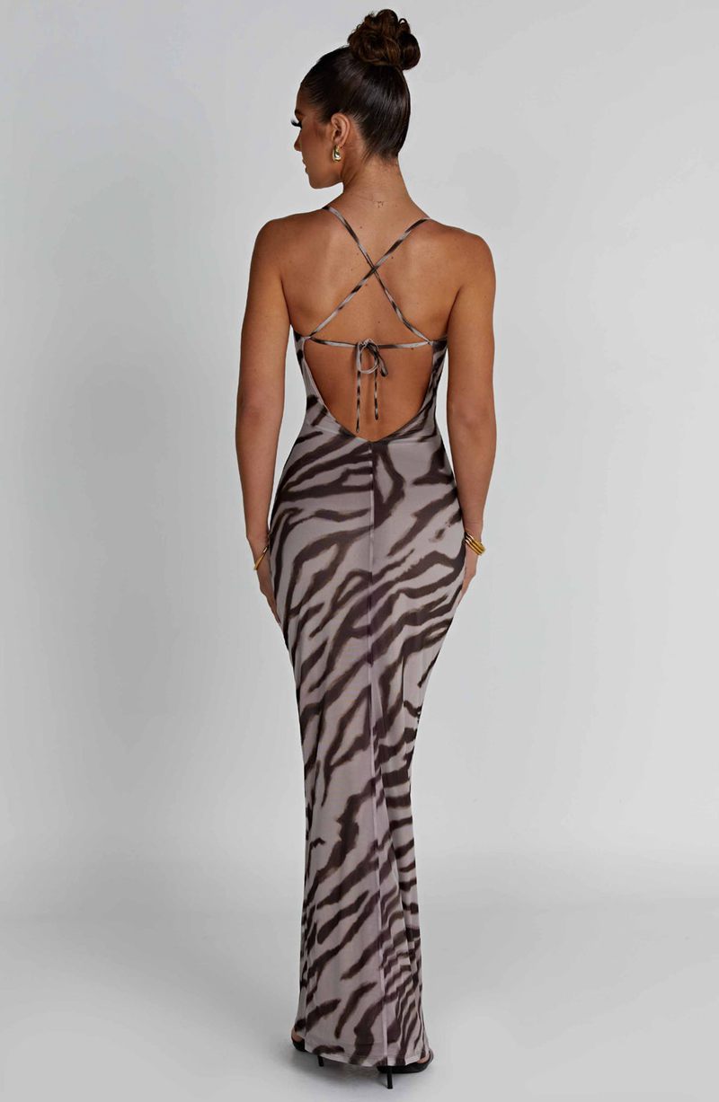 Babyboo Nessa Maxi Dress Zebra Print USA | 263-ZHCKJA