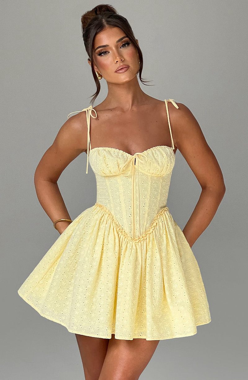 Babyboo Phoebe Mini Dress Lemon USA | 908-IEUYPM