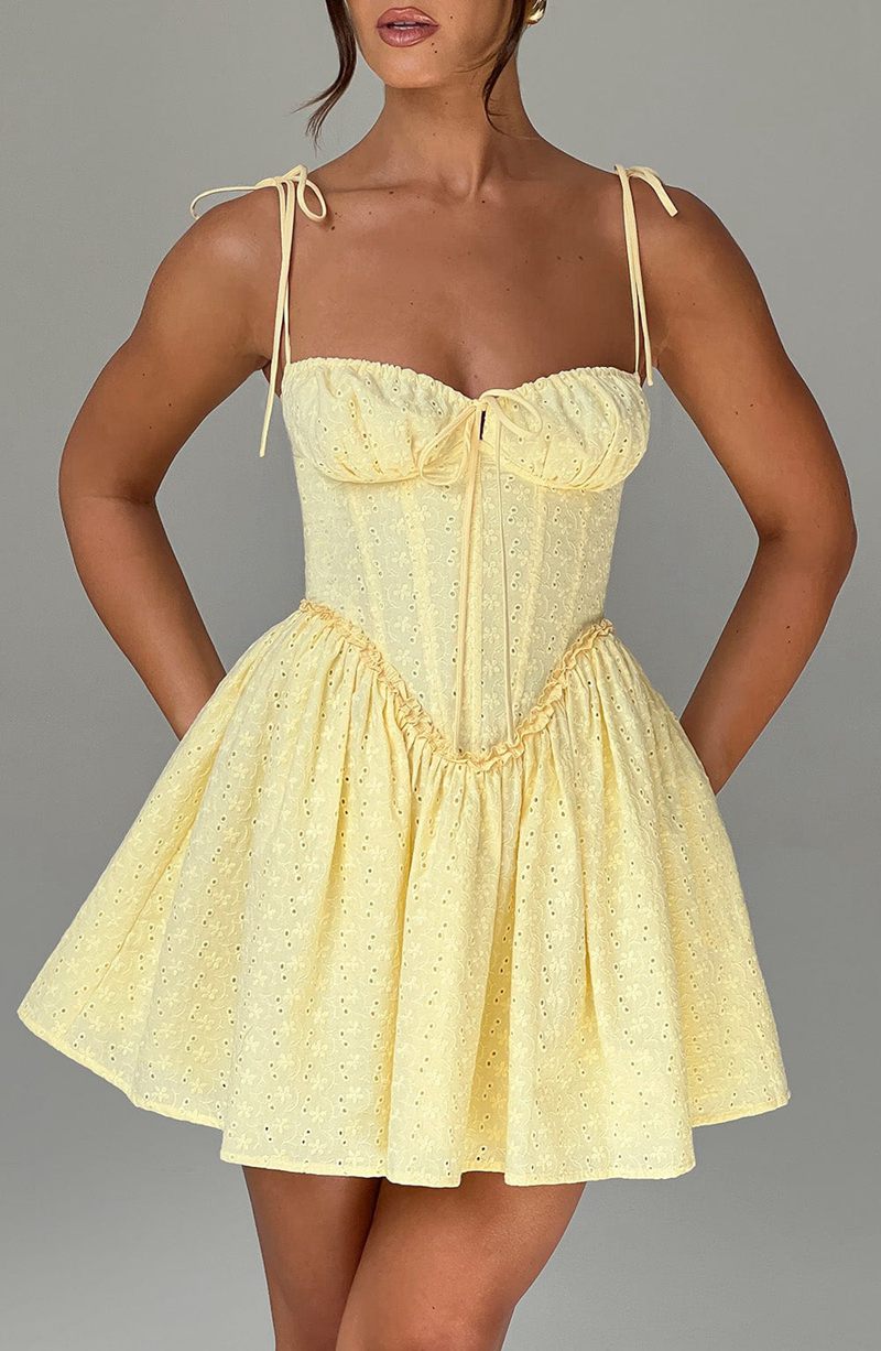 Babyboo Phoebe Mini Dress Lemon USA | 908-IEUYPM