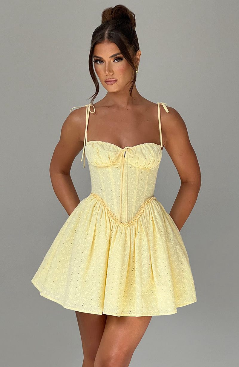 Babyboo Phoebe Mini Dress Lemon USA | 908-IEUYPM