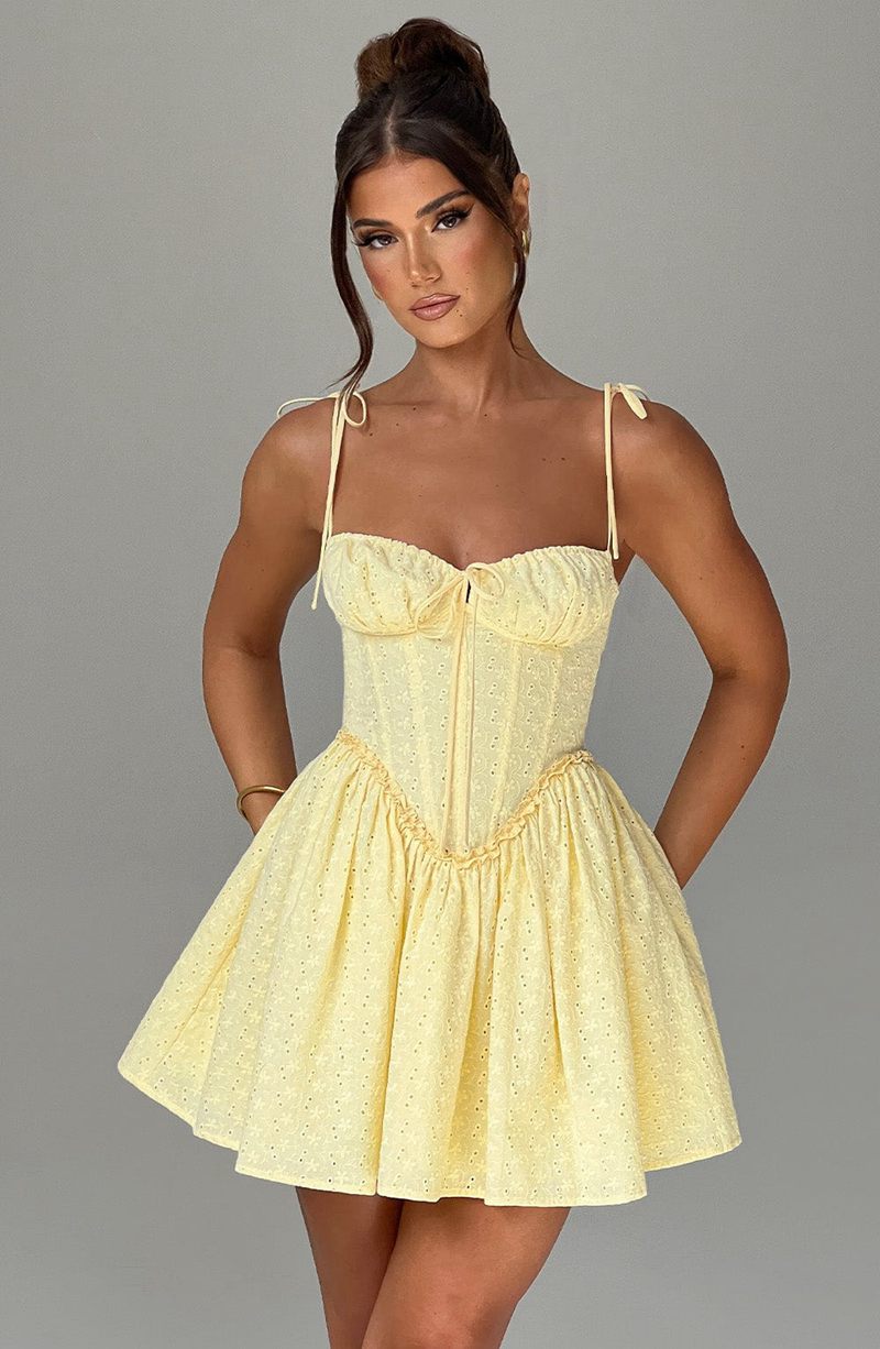 Babyboo Phoebe Mini Dress Lemon USA | 908-IEUYPM