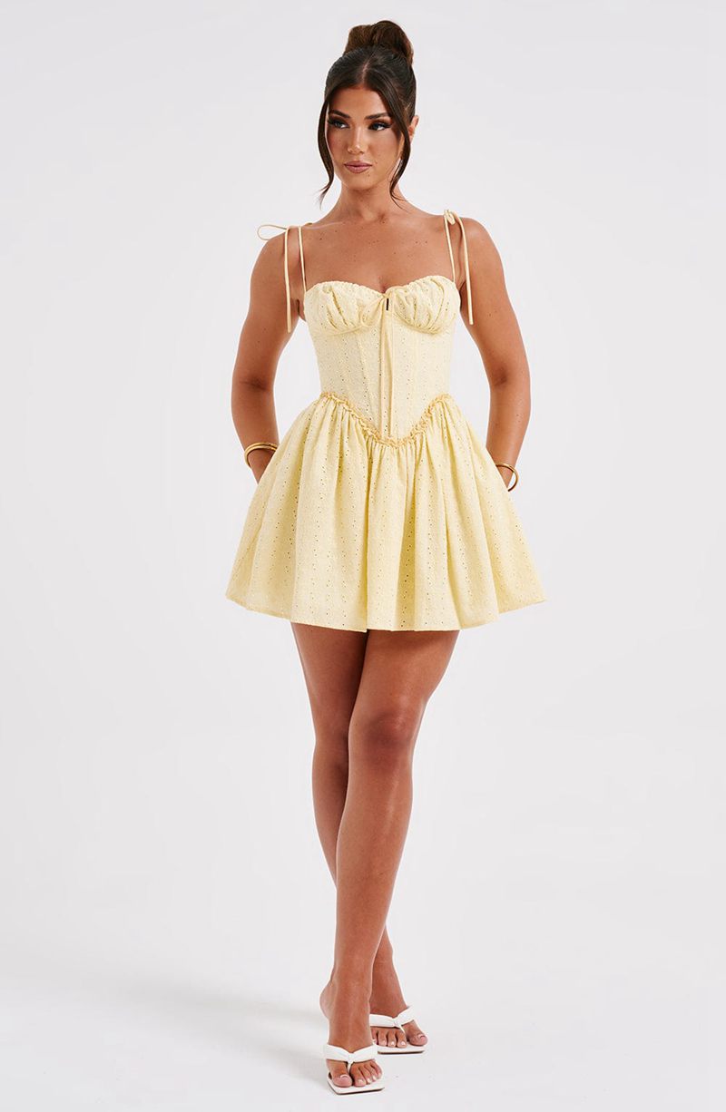 Babyboo Phoebe Mini Dress Lemon USA | 908-IEUYPM