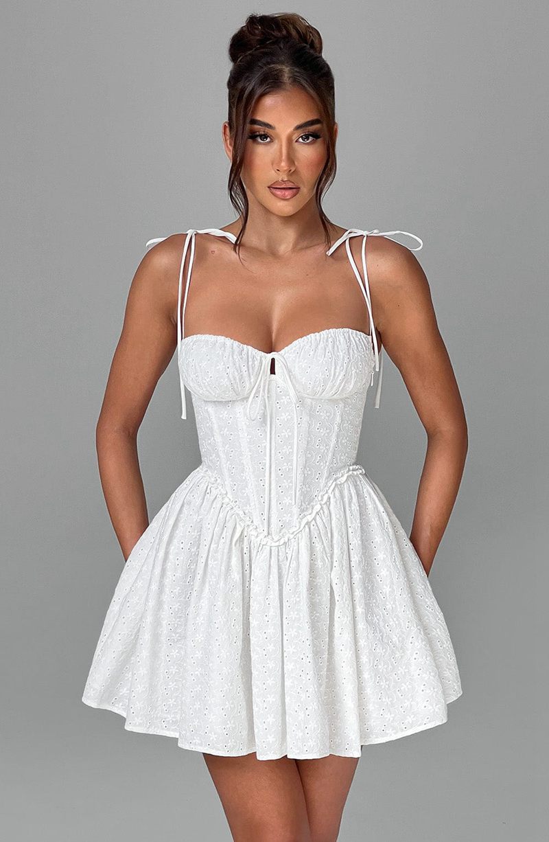 Babyboo Phoebe Mini Dress White USA | 287-UCZRFB