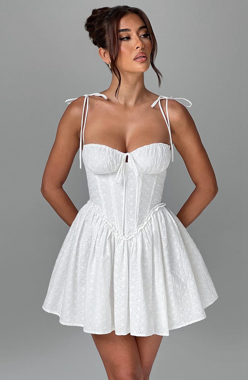 Babyboo Phoebe Mini Dress White USA | 287-UCZRFB