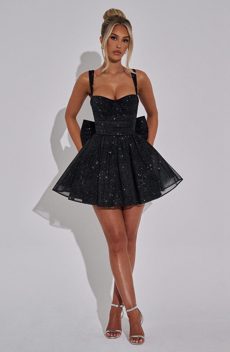 Babyboo Polly Mini Dress Black Sparkle USA | 529-AMDQOV