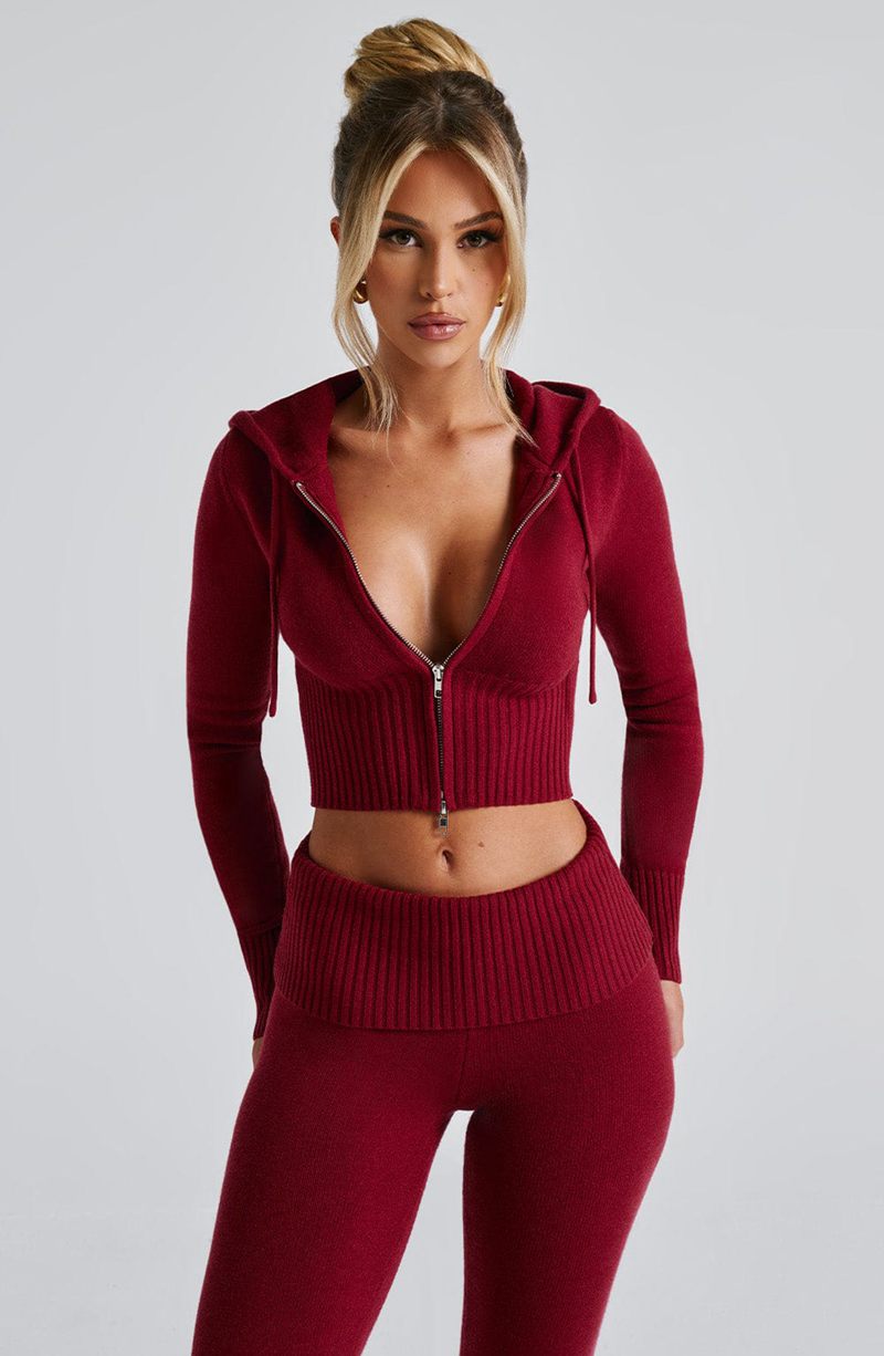 Babyboo Portia Knit Hoodie Red USA | 257-KMYWXN