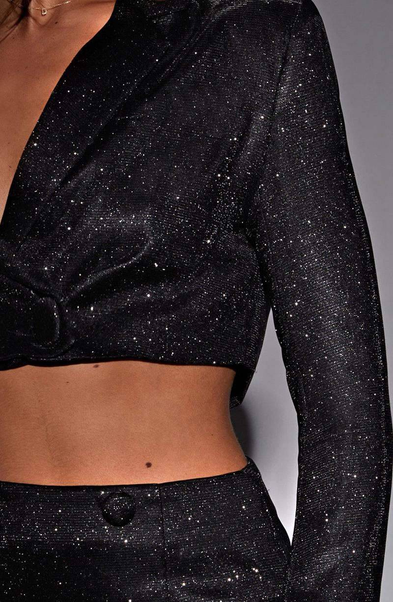 Babyboo Stefania Cropped Jacket Black Sparkle USA | 576-WTZIKN