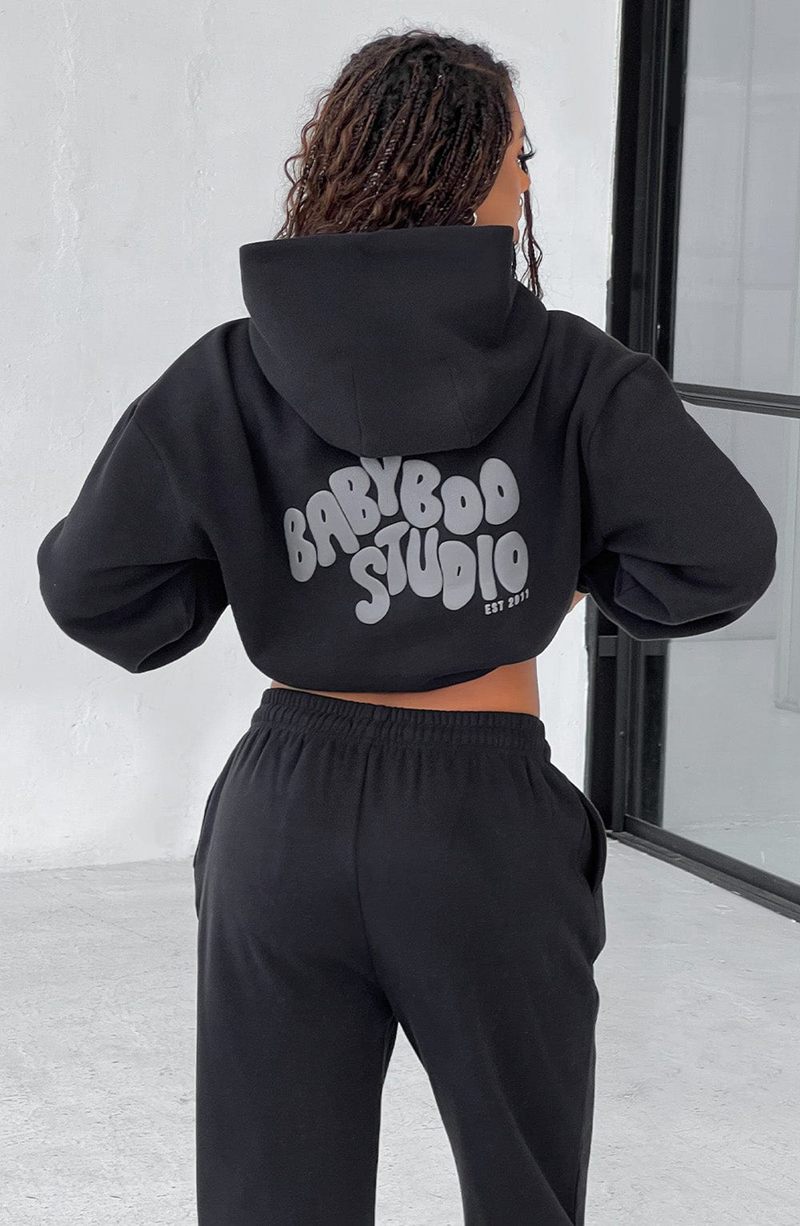 Babyboo Studio Hoodie Black Charcoal USA | 302-ZJXQDA