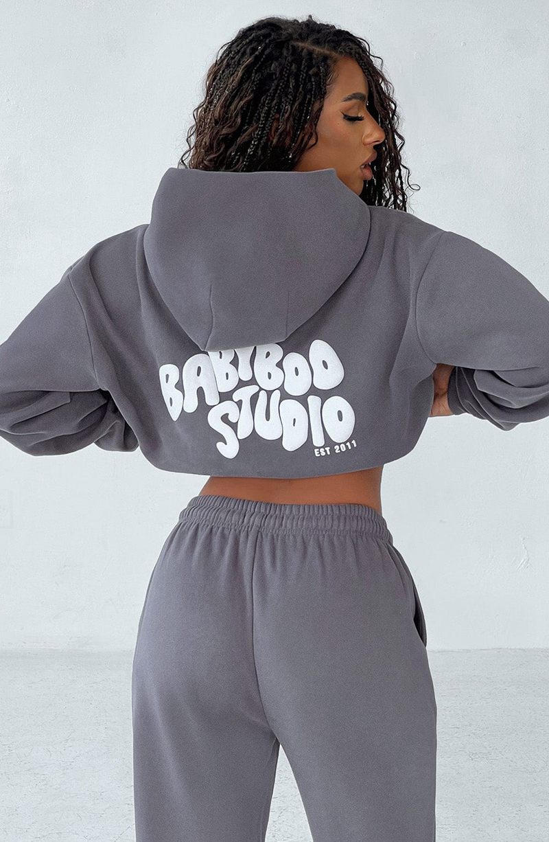 Babyboo Studio Hoodie Charcoal White USA | 194-EGQYBJ