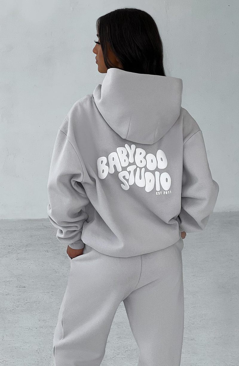 Babyboo Studio Hoodie Light Grey White USA | 874-UQDENH