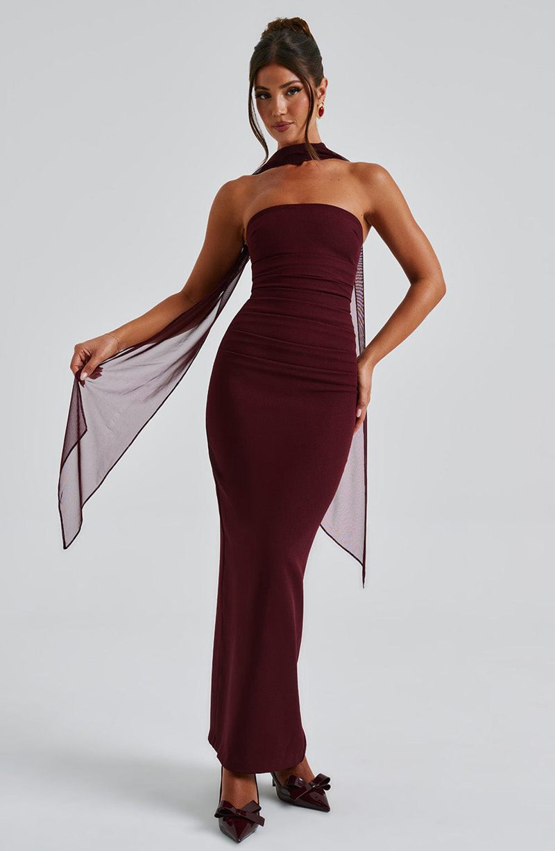 Babyboo Yulia Maxi Dress Cherry Lacquer USA | 574-EKBZRT